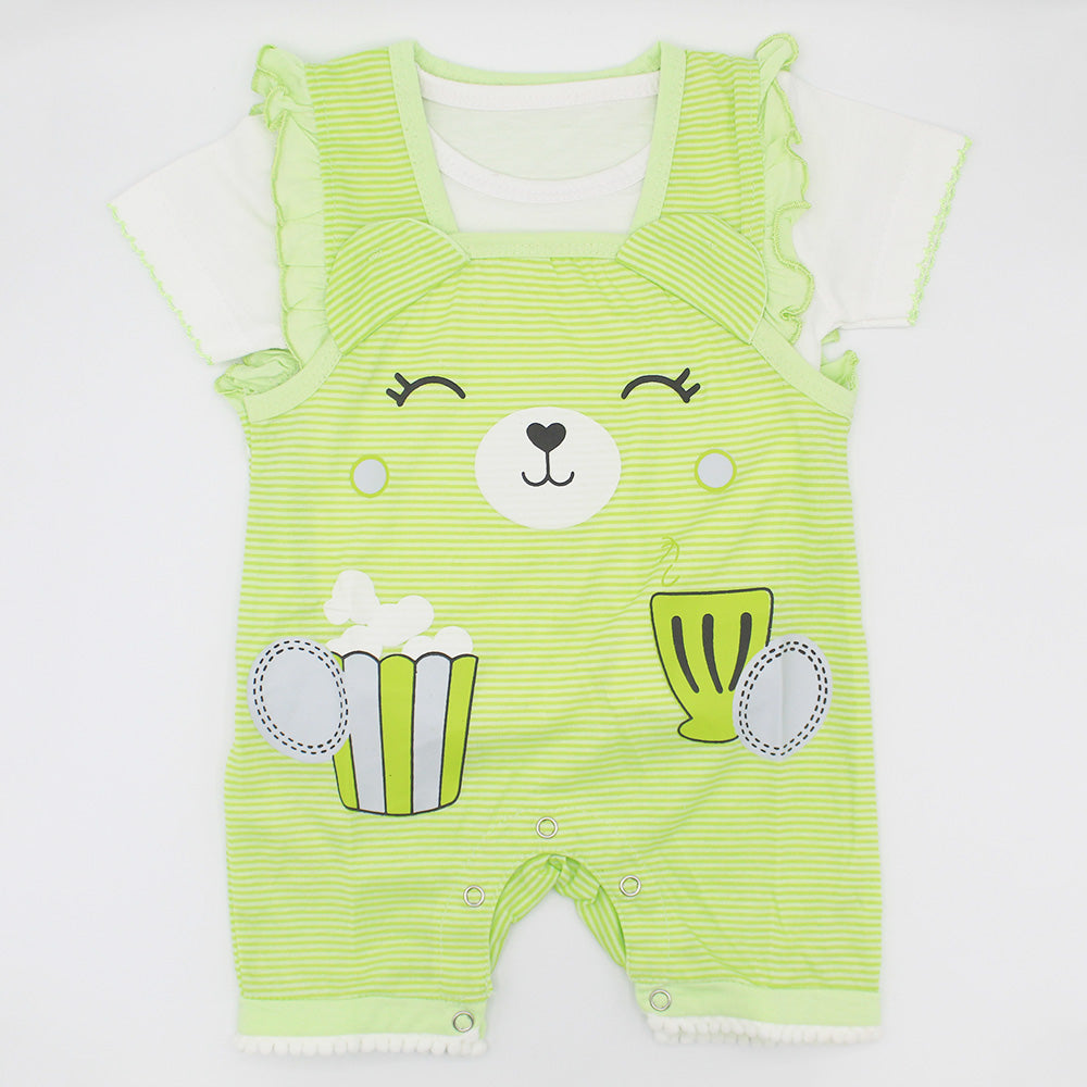 Baby Girl Popcorn Half Sleeves Dungaree Romper for 0-12 Months