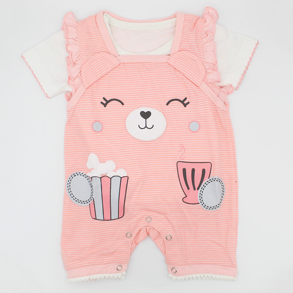 Baby Girl Popcorn Half Sleeves Dungaree Romper for 0-12 Months