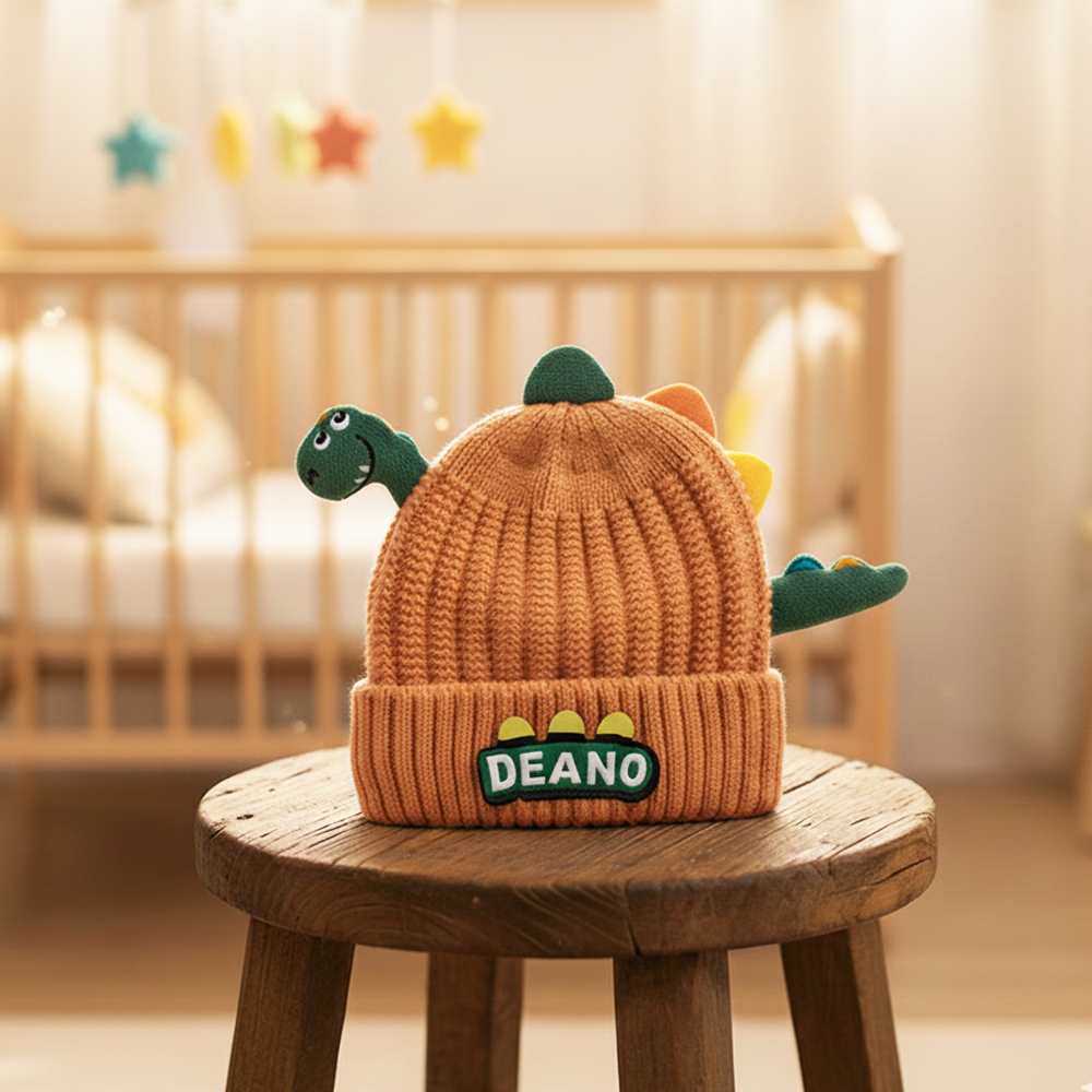Imported Baby 3D Cute Dino Winter Cap | Soft Woolen Hat for 0–3 Years