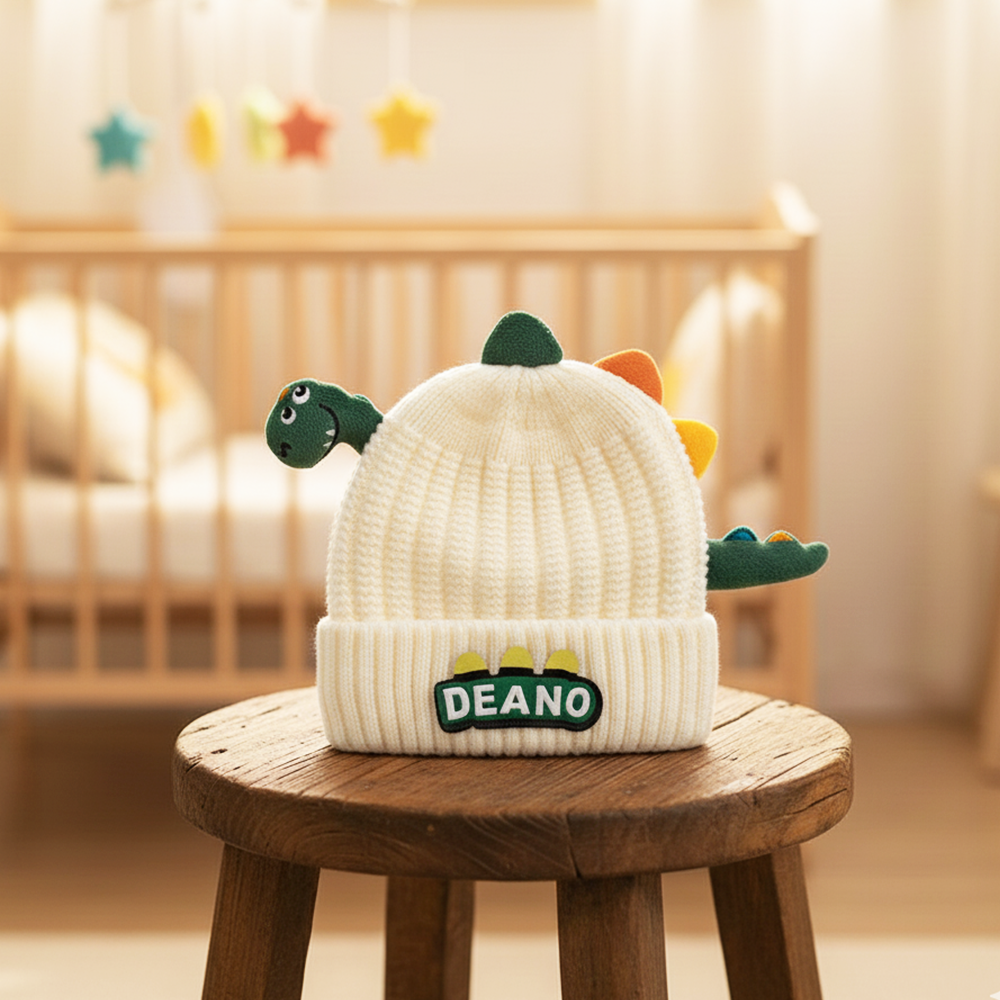 Imported Baby 3D Cute Dino Winter Cap | Soft Woolen Hat for 0–3 Years