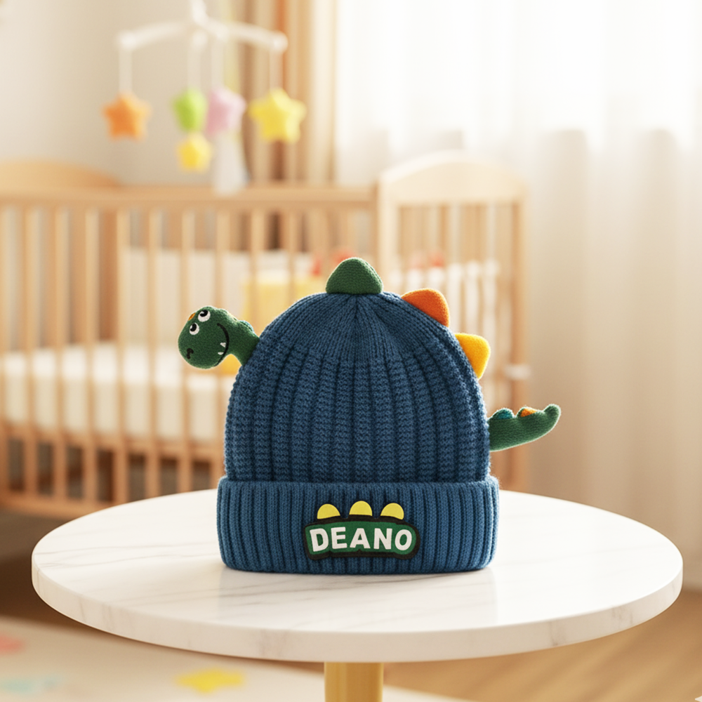 Imported Baby 3D Cute Dino Winter Cap | Soft Woolen Hat for 0–3 Years