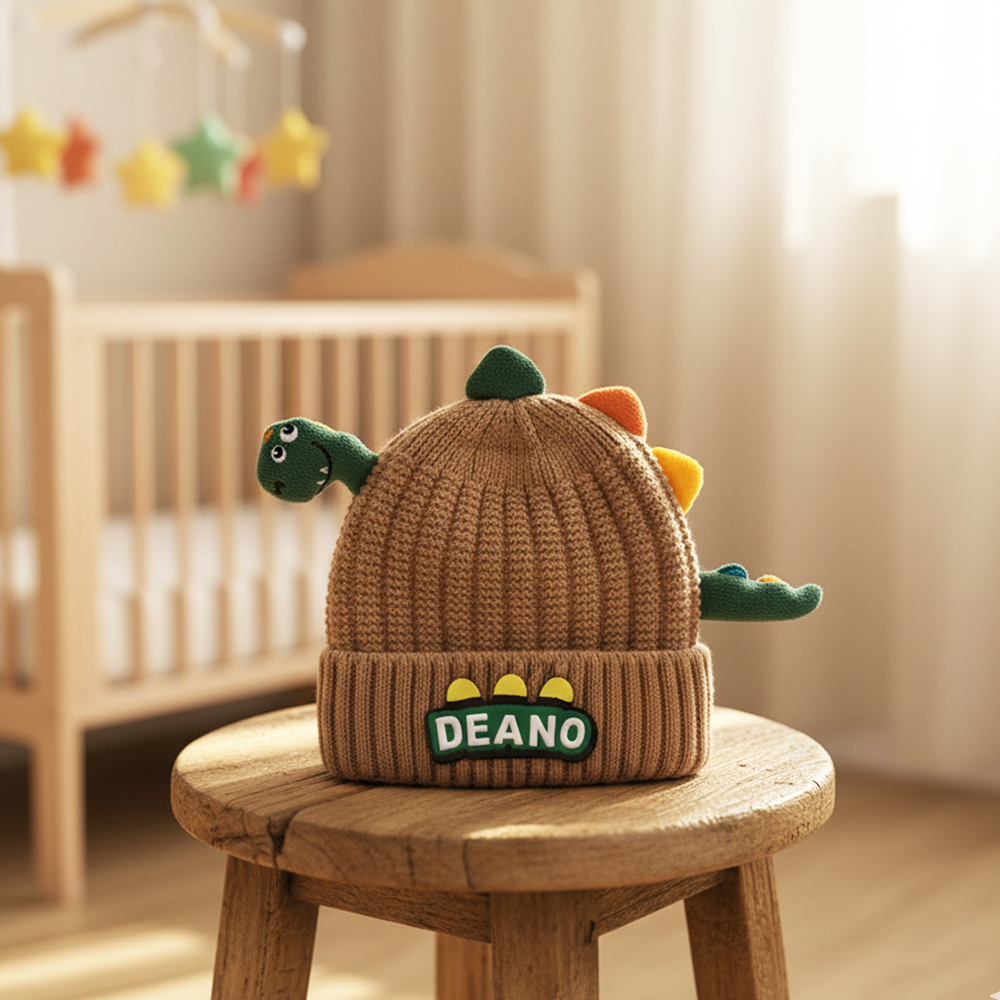 Imported Baby 3D Cute Dino Winter Cap | Soft Woolen Hat for 0–3 Years