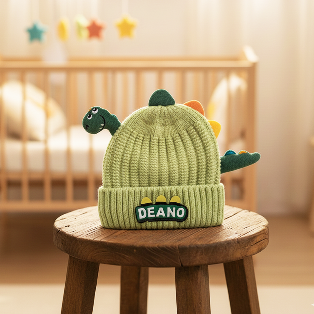 Imported Baby 3D Cute Dino Winter Cap | Soft Woolen Hat for 0–3 Years