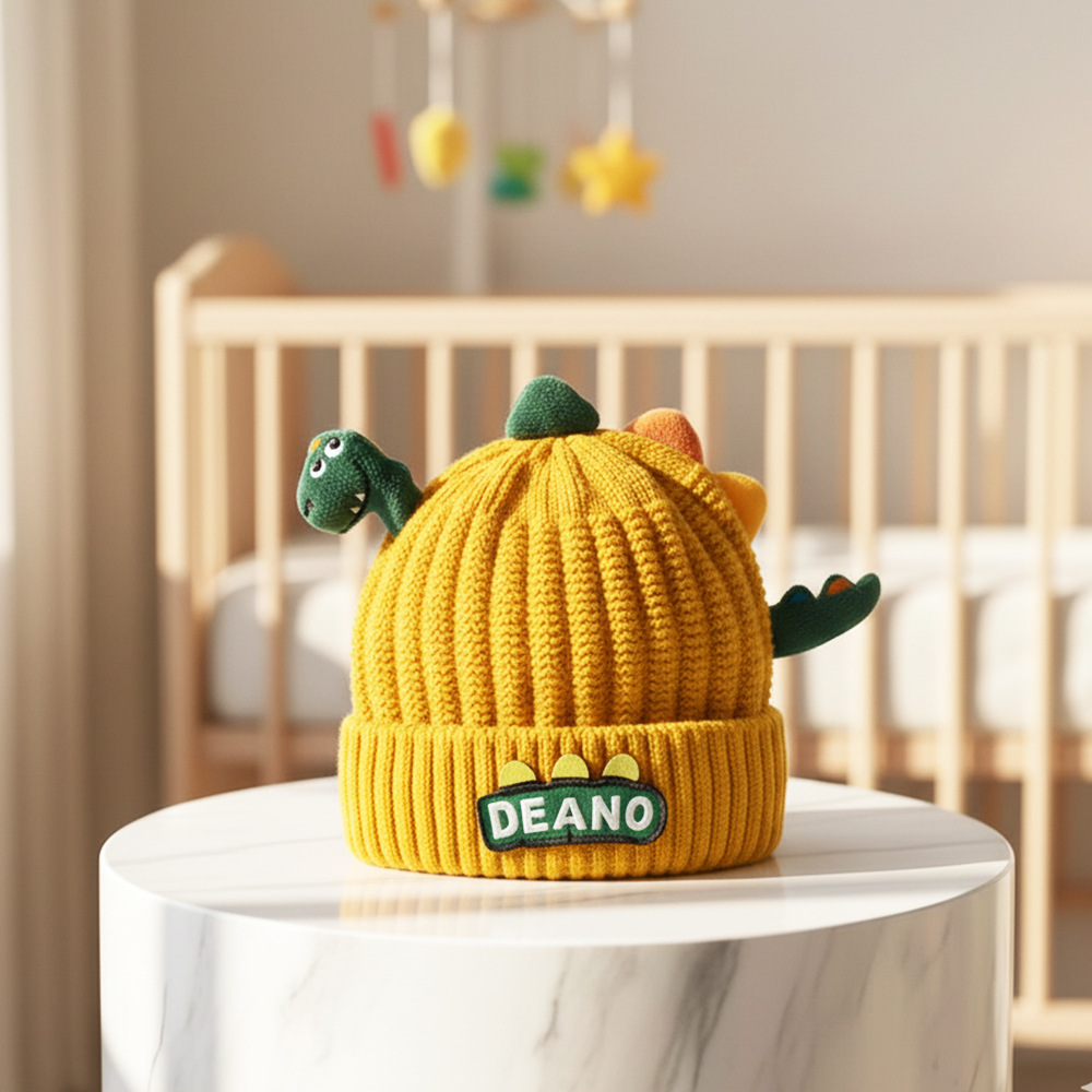 Imported Baby 3D Cute Dino Winter Cap | Soft Woolen Hat for 0–3 Years
