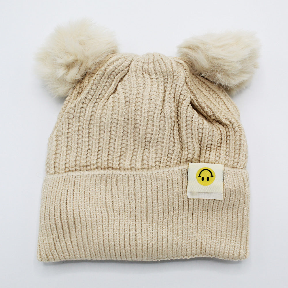 Imported Cute Winter Warm Double Pom Pom Cap for 0-18 Months