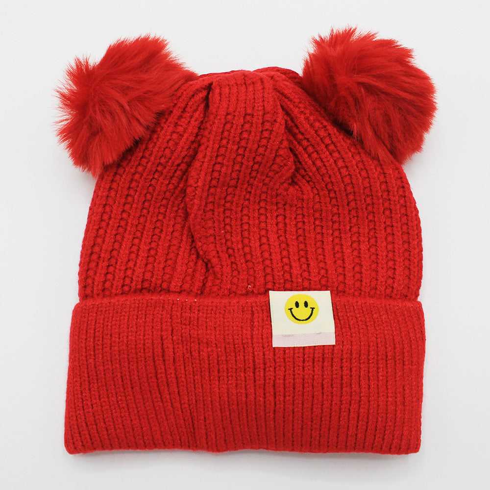 Imported Cute Winter Warm Double Pom Pom Cap for 0-18 Months