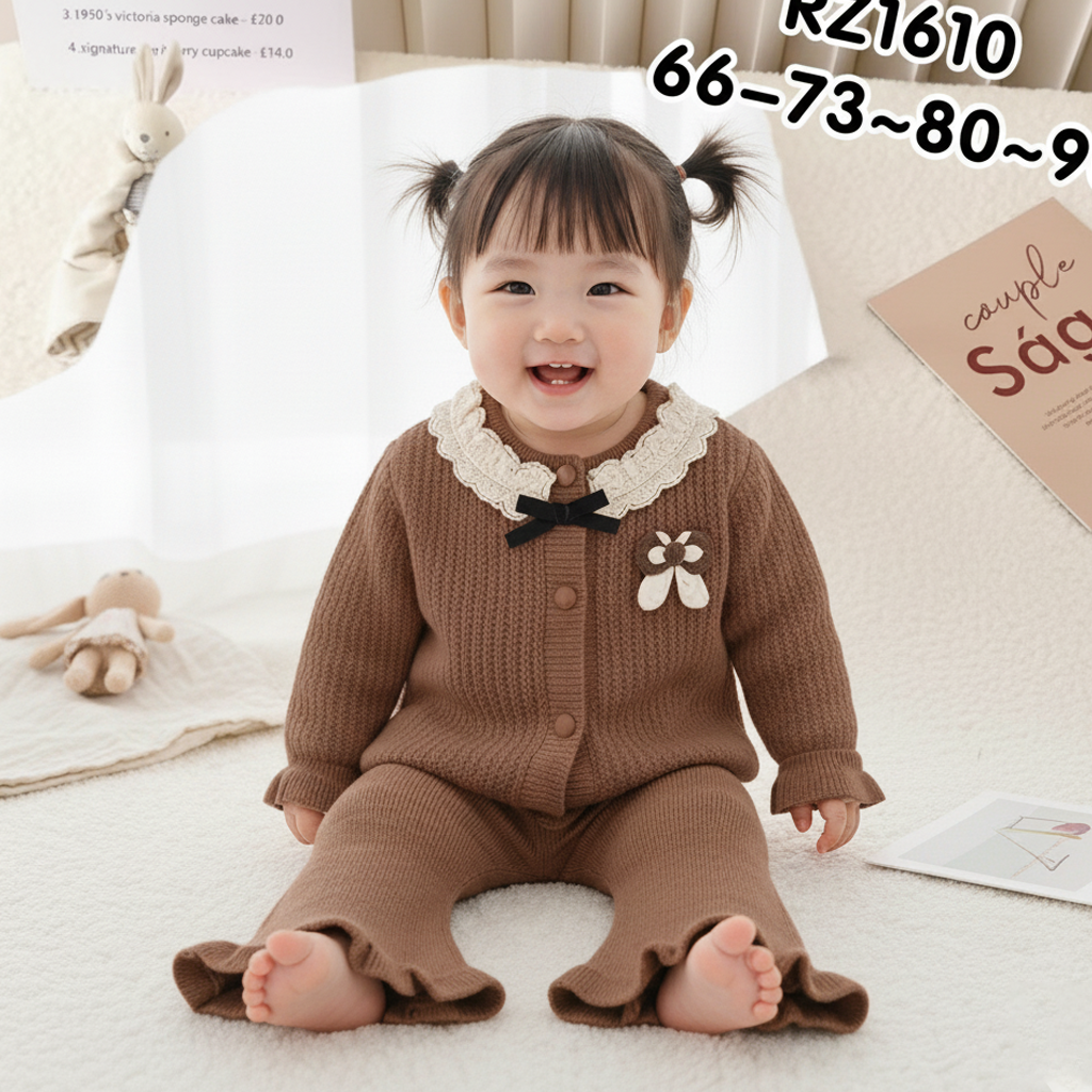 Imported Baby Girl Winter Rabbit Wool Dress with Stylish Net Collar & Bell Bottom Flapper (3–18 Months)