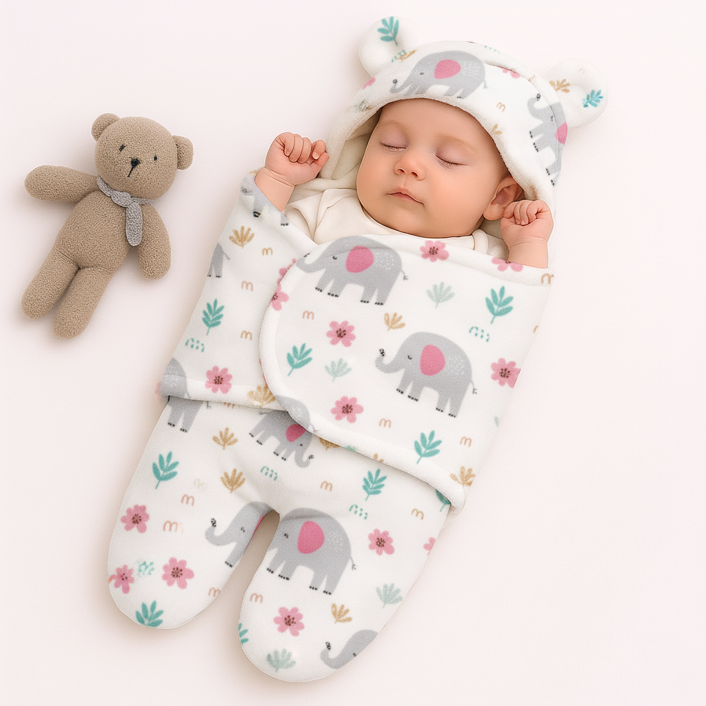 Imported Winter Baby Sleeping Bag Flannel Swaddle Wrap with Legs and Hood Receiving Blanket Sleeping Bag for 0-6 Months