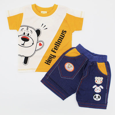 Baby Hey Fellows Dress with Navy Shorts for 3-12 Months