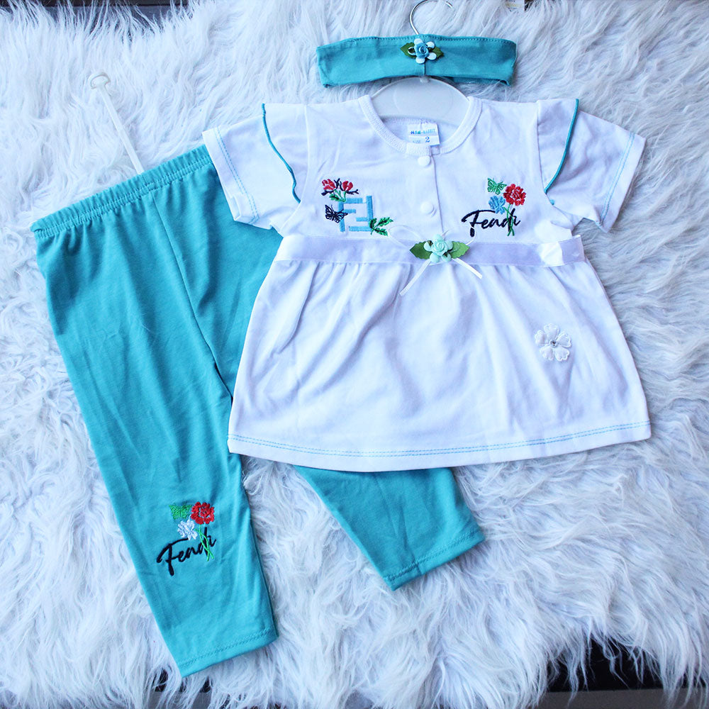 Imported Baby Girl Frock Dress with Pants and Headband for 3 - 9 Months