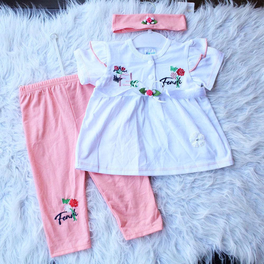 Imported Baby Girl Frock Dress with Pants and Headband for 3 - 9 Months