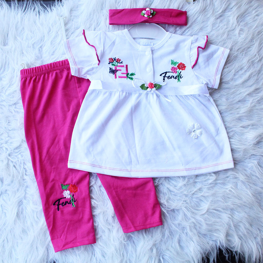 Imported Baby Girl Frock Dress with Pants and Headband for 3 - 9 Months