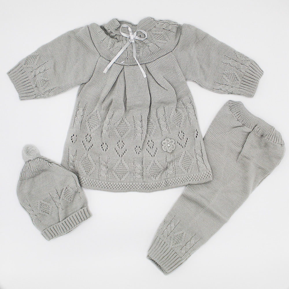 Imported Newborn Baby Girl Winter Woolen Knitted Baby Frock Style Sweater Suit With Cap for 0-9 Months