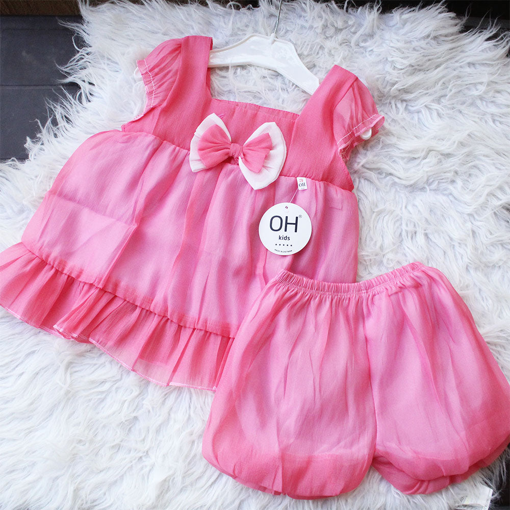 Imported Baby Girl Cute 3D Bow Fly Sleeves Frock Dress with Elastic Nekker Shorts for 3-18 Months