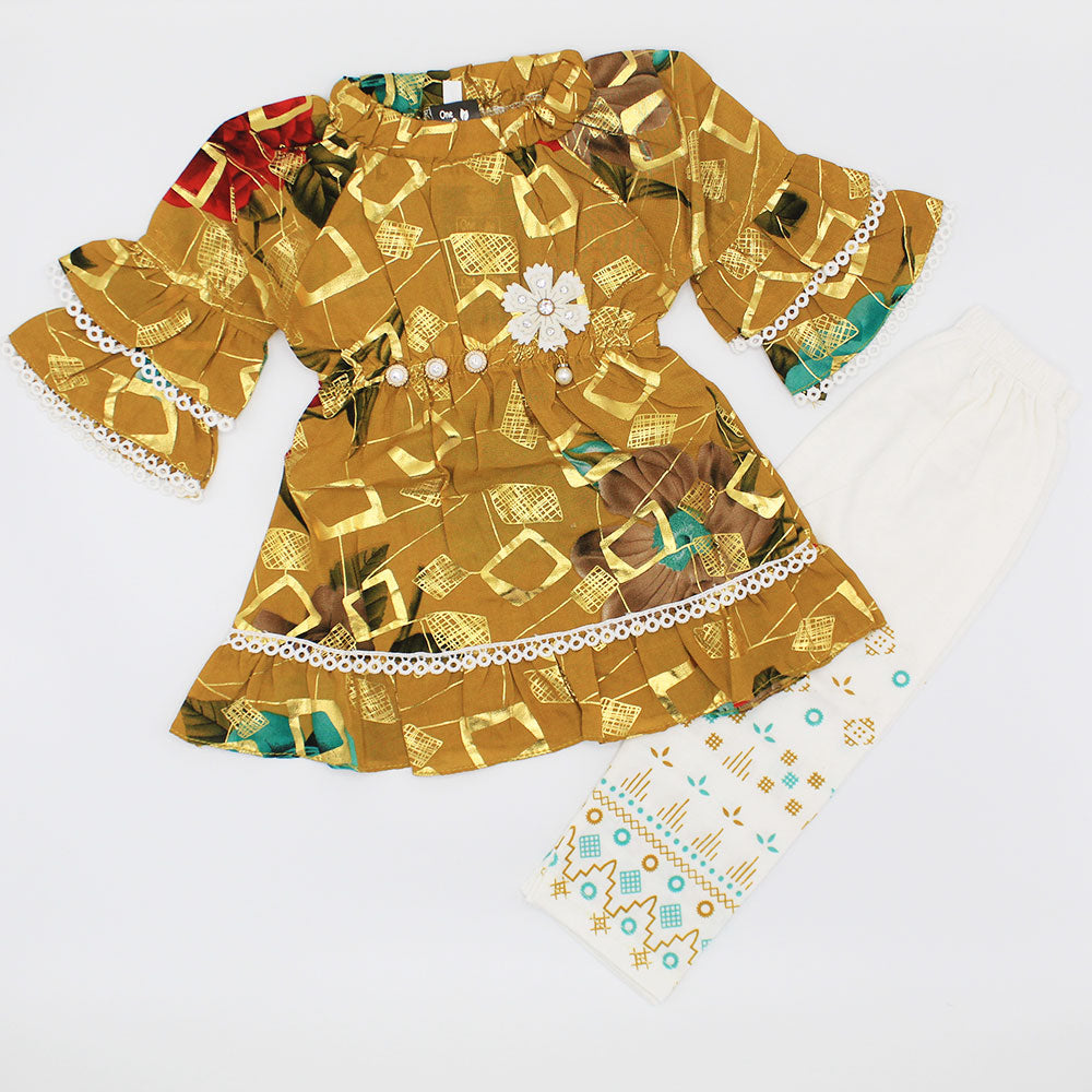 Girl Full Sleeves High Neck Style Dress with Trouser Pant for 12 Months - 3 Years