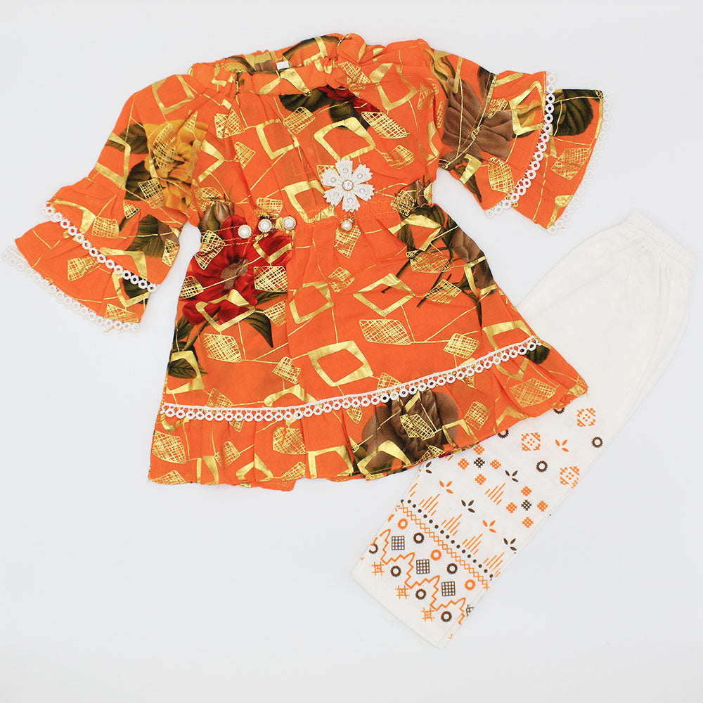 Girl Full Sleeves High Neck Style Dress with Trouser Pant for 12 Months - 3 Years