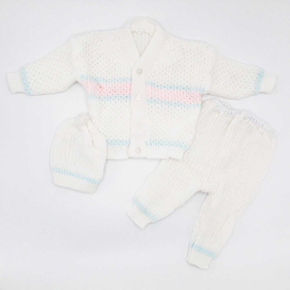 Newborn Baby Winter Knitted Front Open Button Dress with Cap for 0-3 Months