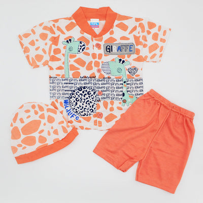 Newborn Baby Giraffe Half Sleeves Dress with Shorts and Cap for 0-3 Months
