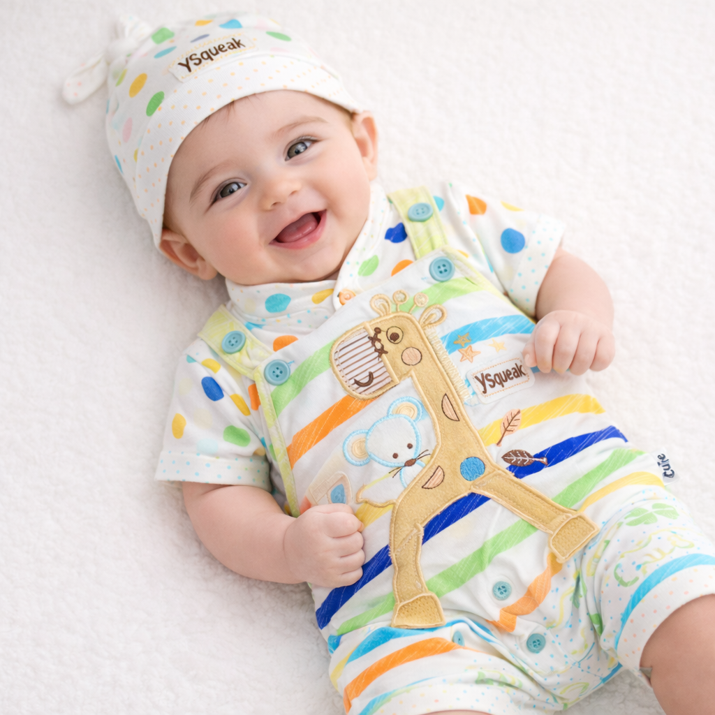 Baby Giraffe Dungaree Romper Set (0–3 Months)
