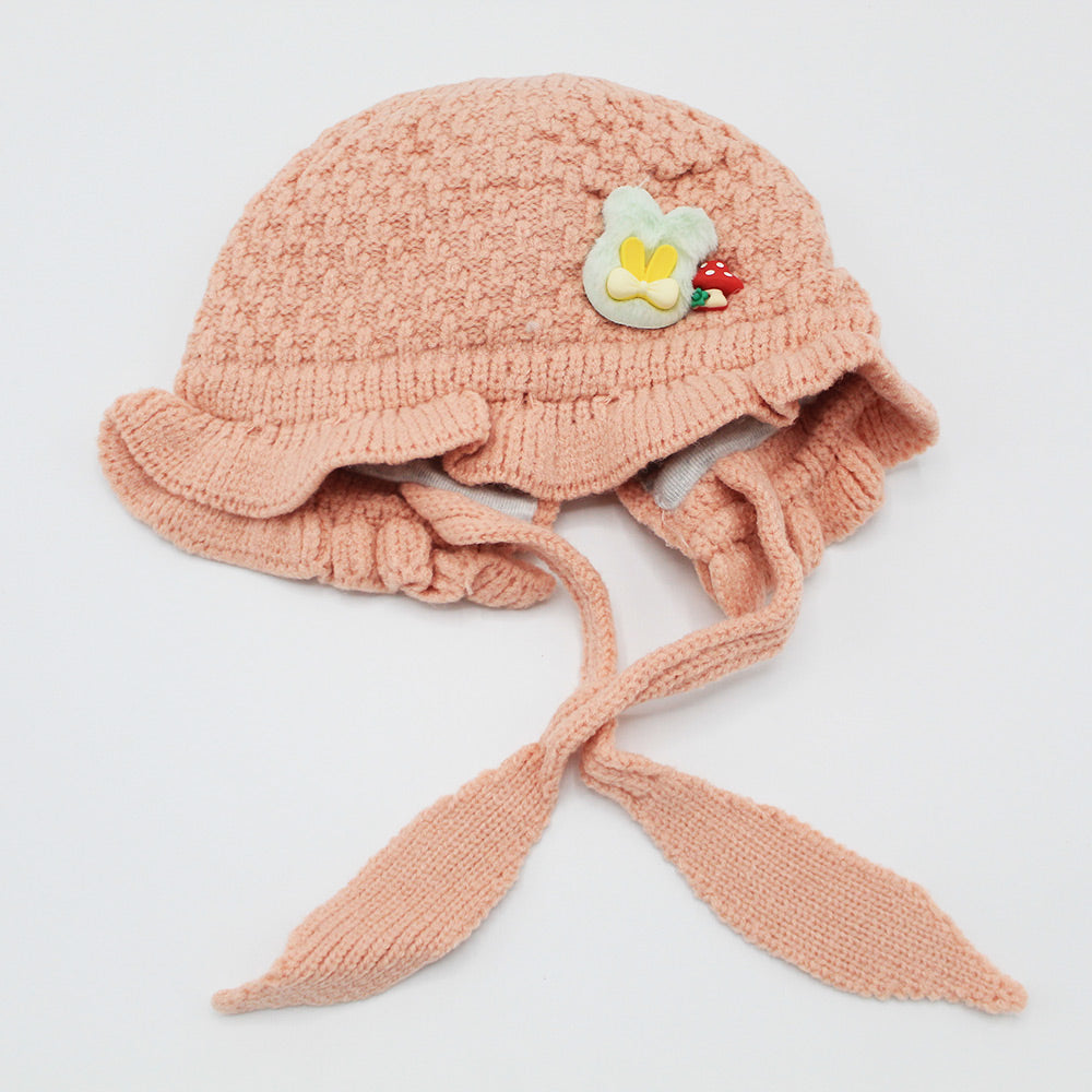 Imported Baby Girl Knitted Hat Cute Bunny Flower Princess Lace Earmuffs Cap Warm Ear Protection for 0-24 Months