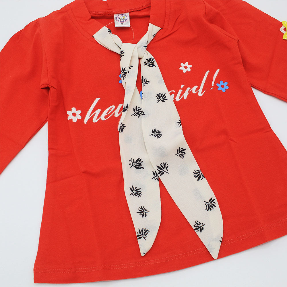 Baby Girl Cute Knot Long Sleeve Pullover Shirt with Embordered Sleeves for 9 Months - 3.5 Years