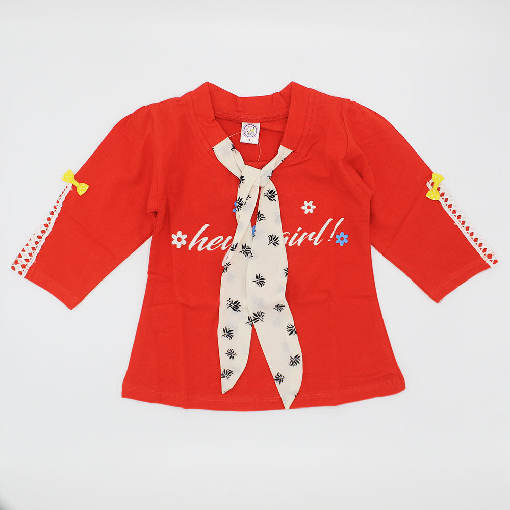 Baby Girl Cute Knot Long Sleeve Pullover Shirt with Embordered Sleeves for 9 Months - 3.5 Years