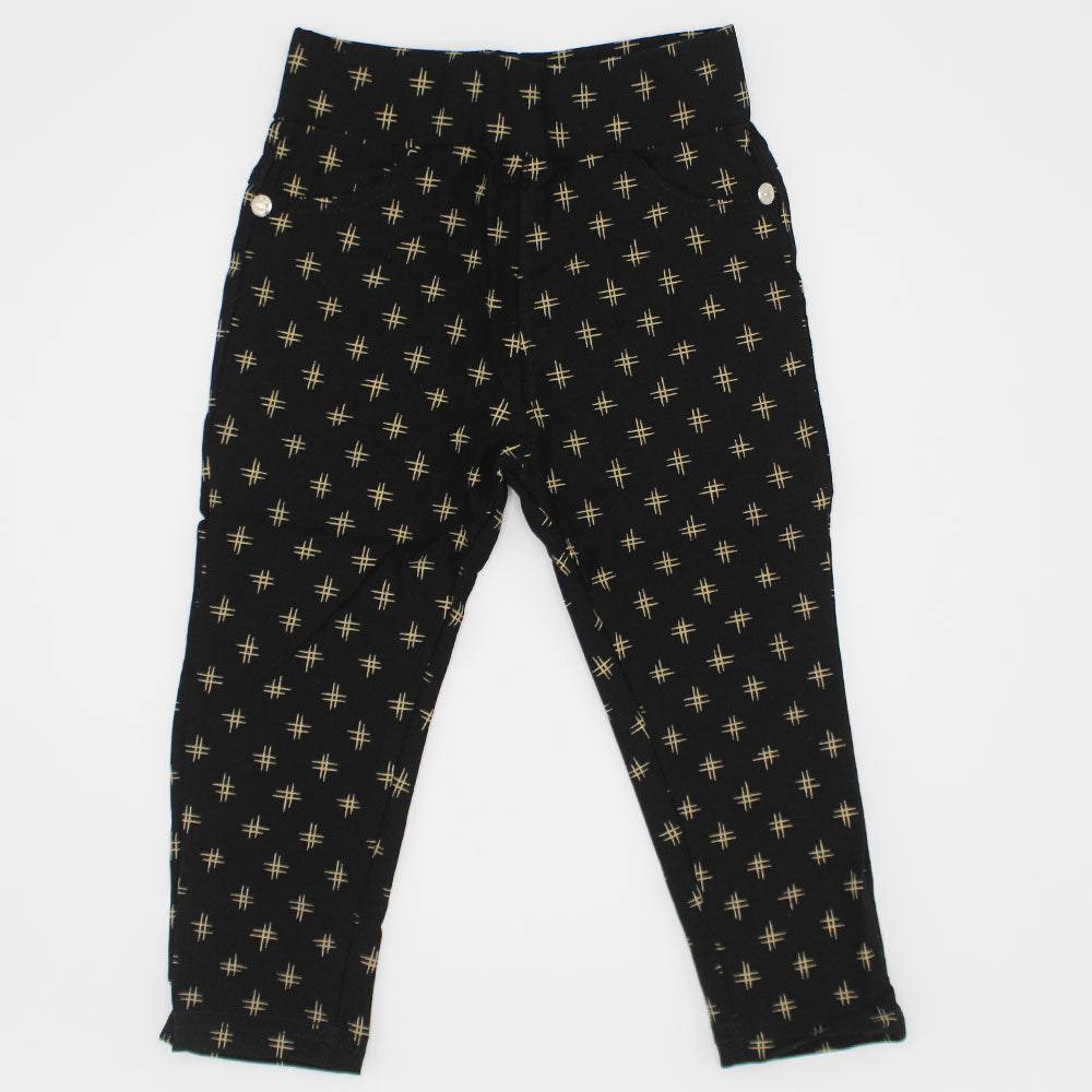 Imported Baby Girl Starry Printed Black Cotton Pants for 9 Months - 3 Years