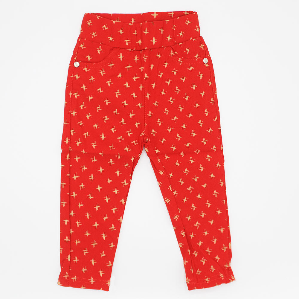 Imported Baby Girl Starry Printed Red Cotton Pants for 9 Months - 3 Years