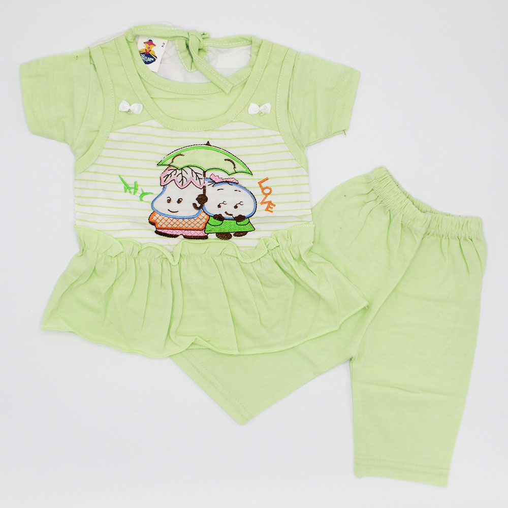 Baby Girl Cute Love Half Sleeves Frock Dress with Trouser Pants for 3-9 Months