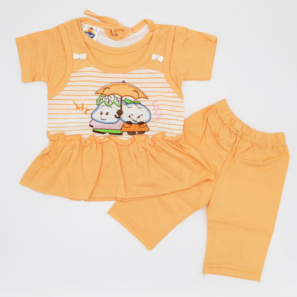 Baby Girl Cute Love Half Sleeves Frock Dress with Trouser Pants for 3-9 Months