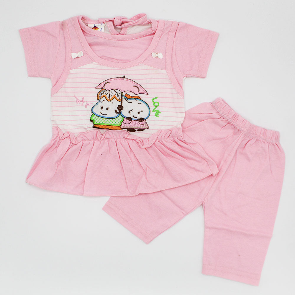 Baby Girl Cute Love Half Sleeves Frock Dress with Trouser Pants for 3-9 Months