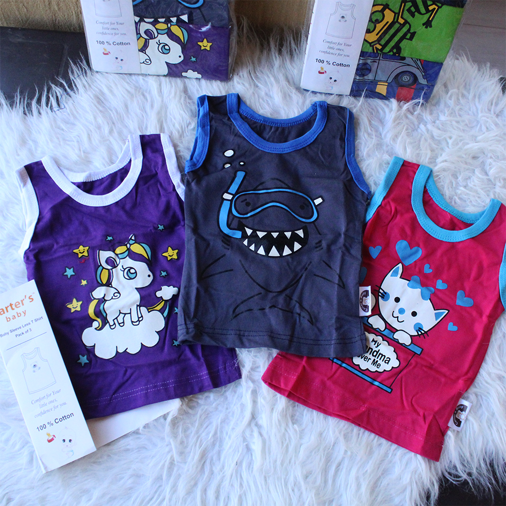 Imported Carters Baby Pack of 3 Sleeveless Sando T-Shirt Colored Vest for Newborn - 23 Months