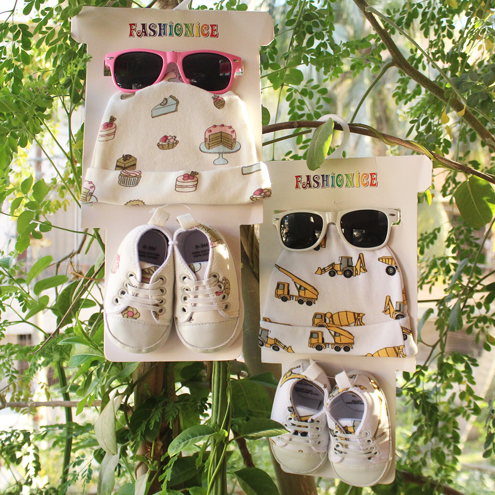 Imported 3 Pcs Baby Glasses Cap & Shoes Set for 0-9 Months