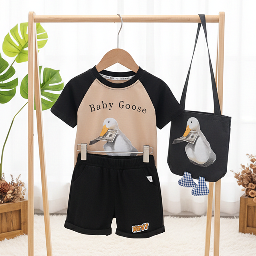 Imported Baby Kids Summer 3-Piece Duck Money Outfit with Bag (6 Months–4 Years)