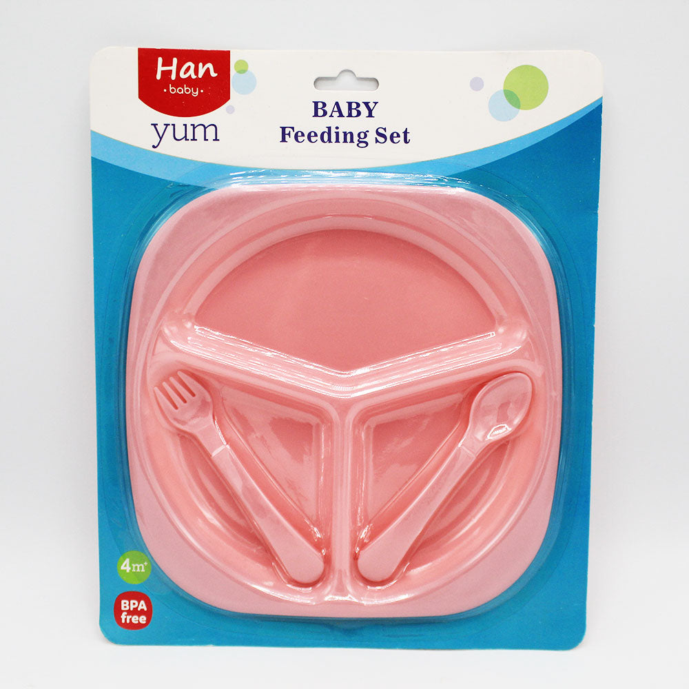Imported High Quality Baby Kids 3 Pcs Feeding Set with Partition Plate Fork and Spoon