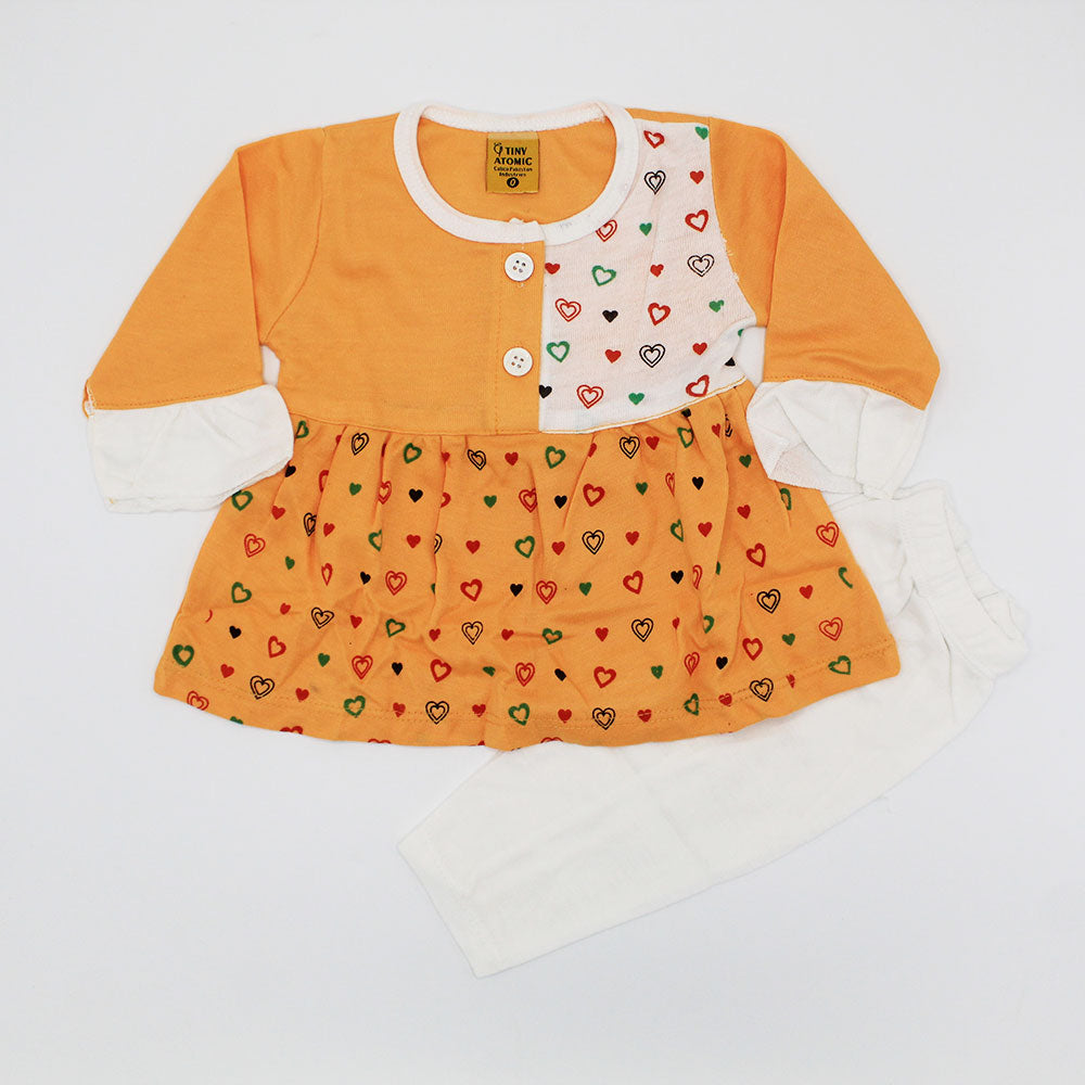 Baby Girl Dual Colored Heart Full Sleeves Dress for 0-3 Months