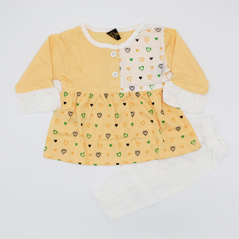 Baby Girl Dual Colored Heart Full Sleeves Dress for 0-3 Months