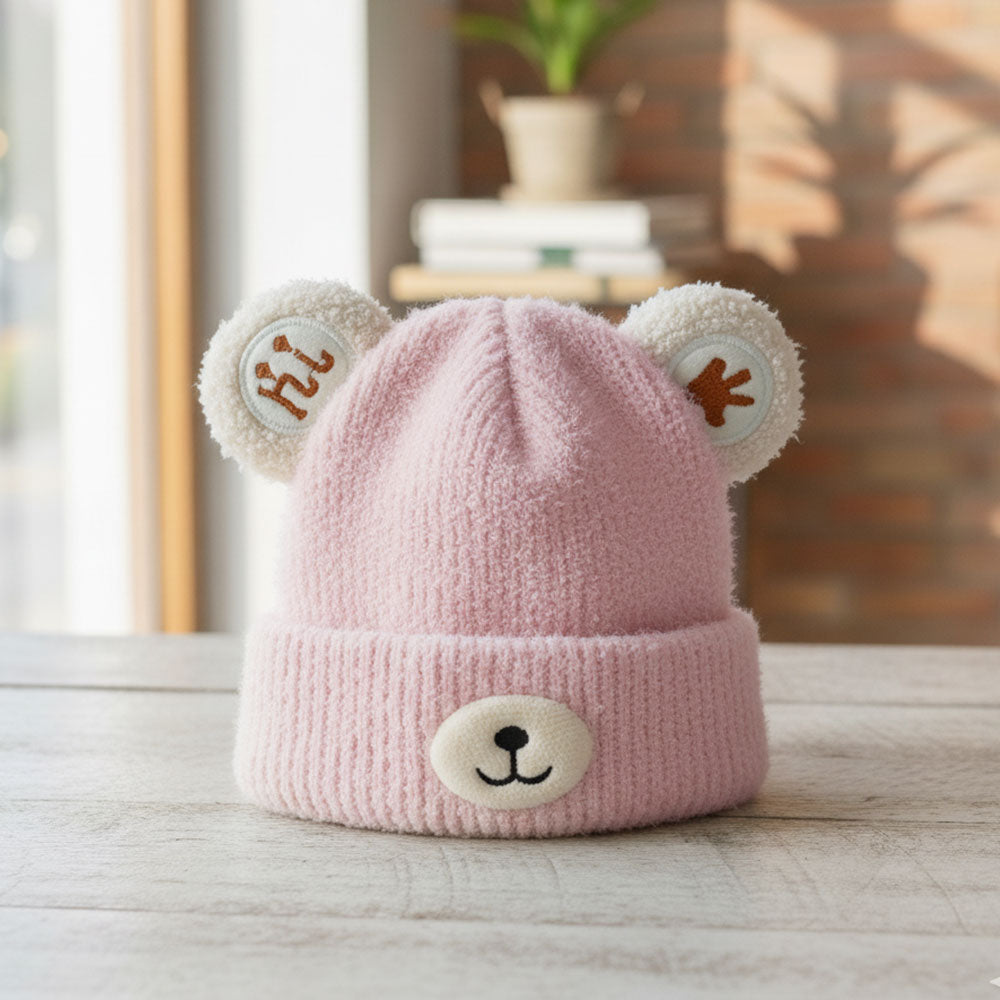 Imported Baby 3D Bear Winter Cap | Soft Rabbit Wool Hat for 0–3 Years