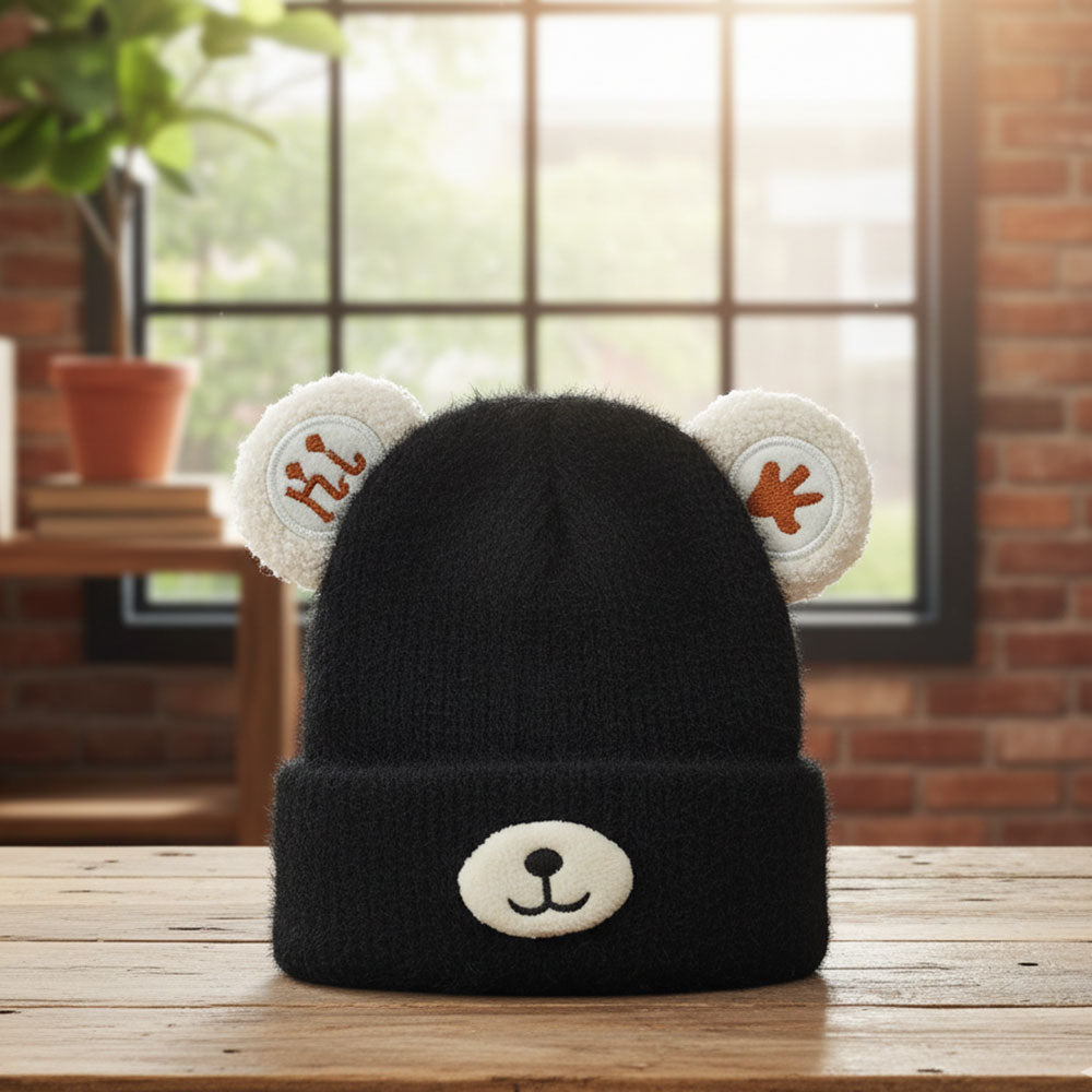 Imported Baby 3D Bear Winter Cap | Soft Rabbit Wool Hat for 0–3 Years