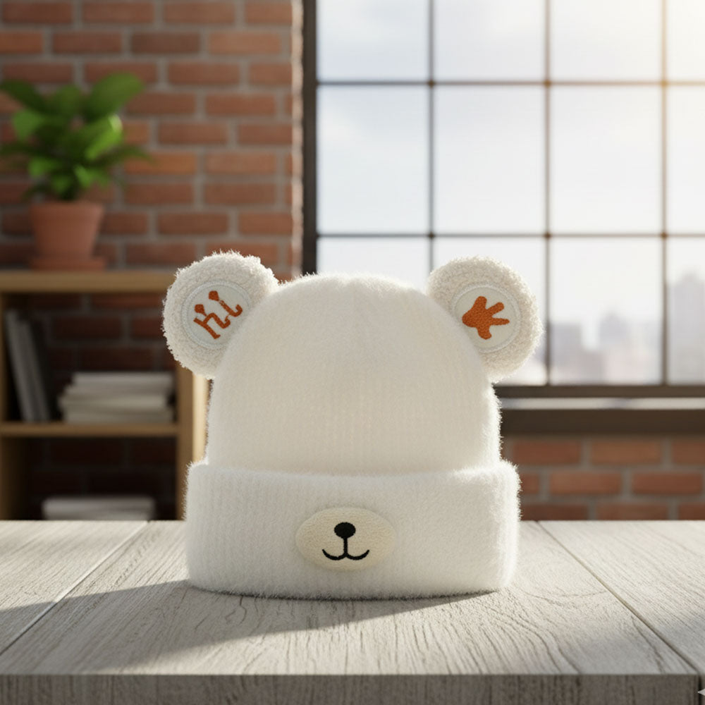 Imported Baby 3D Bear Winter Cap | Soft Rabbit Wool Hat for 0–3 Years