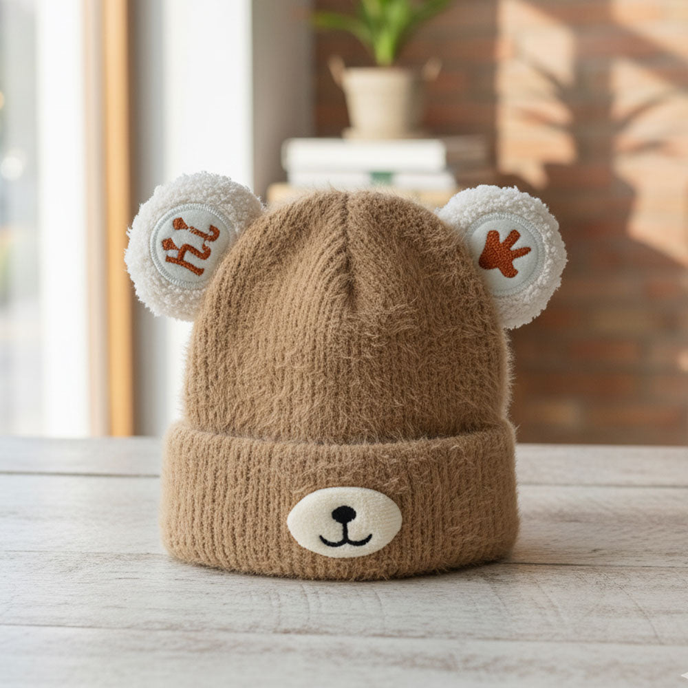 Imported Baby 3D Bear Winter Cap | Soft Rabbit Wool Hat for 0–3 Years