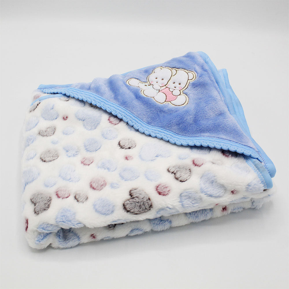 Imported Baby Cute Bear Hearts Super Soft Printed Baby AC Blanket Hooded Wrapping Sheet Comforter Quilt