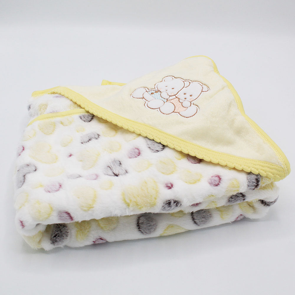 Imported Baby Cute Bear Hearts Super Soft Printed Baby AC Blanket Hooded Wrapping Sheet Comforter Quilt