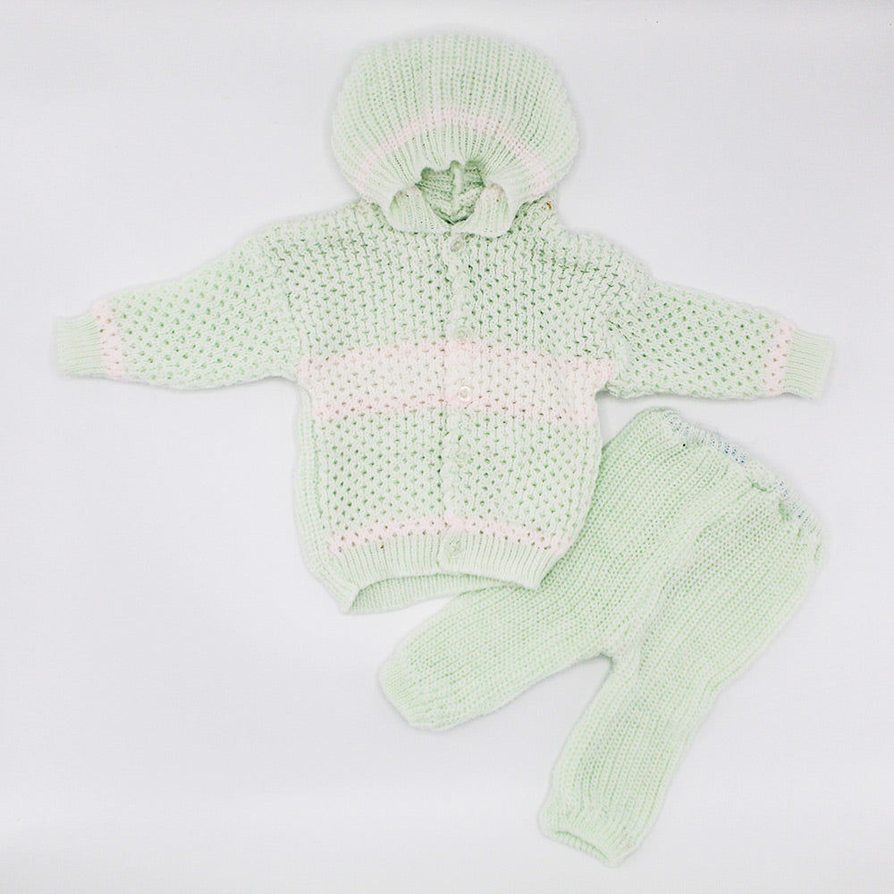 Newborn Baby Winter Hooded Knitted Front Open Button Dress with Cap for 0-3 Months