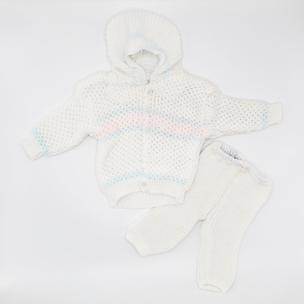 Newborn Baby Winter Hooded Knitted Front Open Button Dress with Cap for 0-3 Months