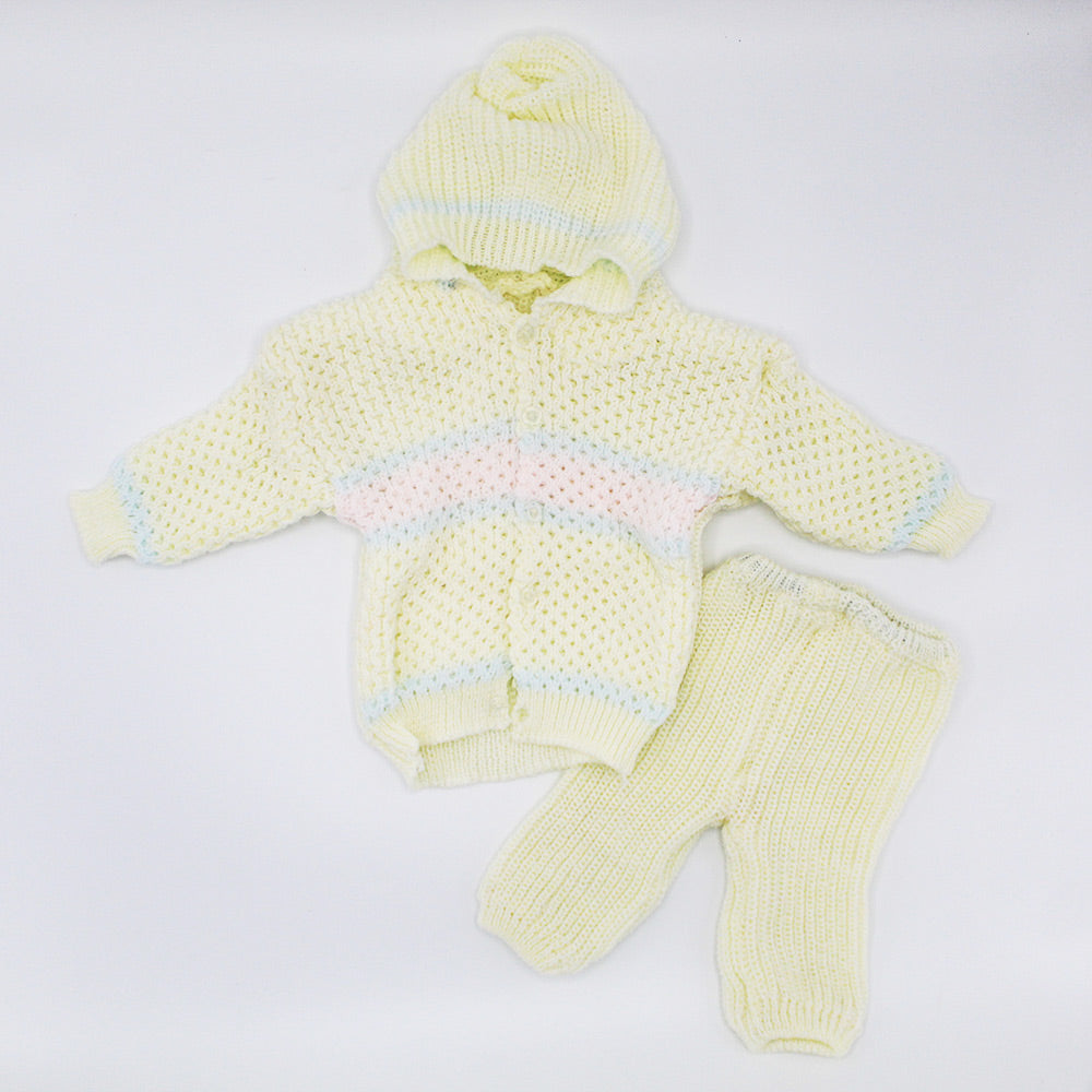 Newborn Baby Winter Hooded Knitted Front Open Button Dress with Cap for 0-3 Months