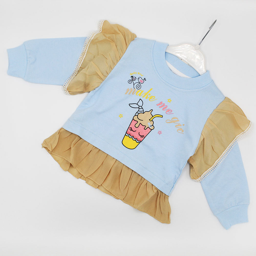 Baby Girl Ice Cream Long Sleeve Pullover Frilly Frock Sweatshirt Frock for 9 Months - 3.5 Years