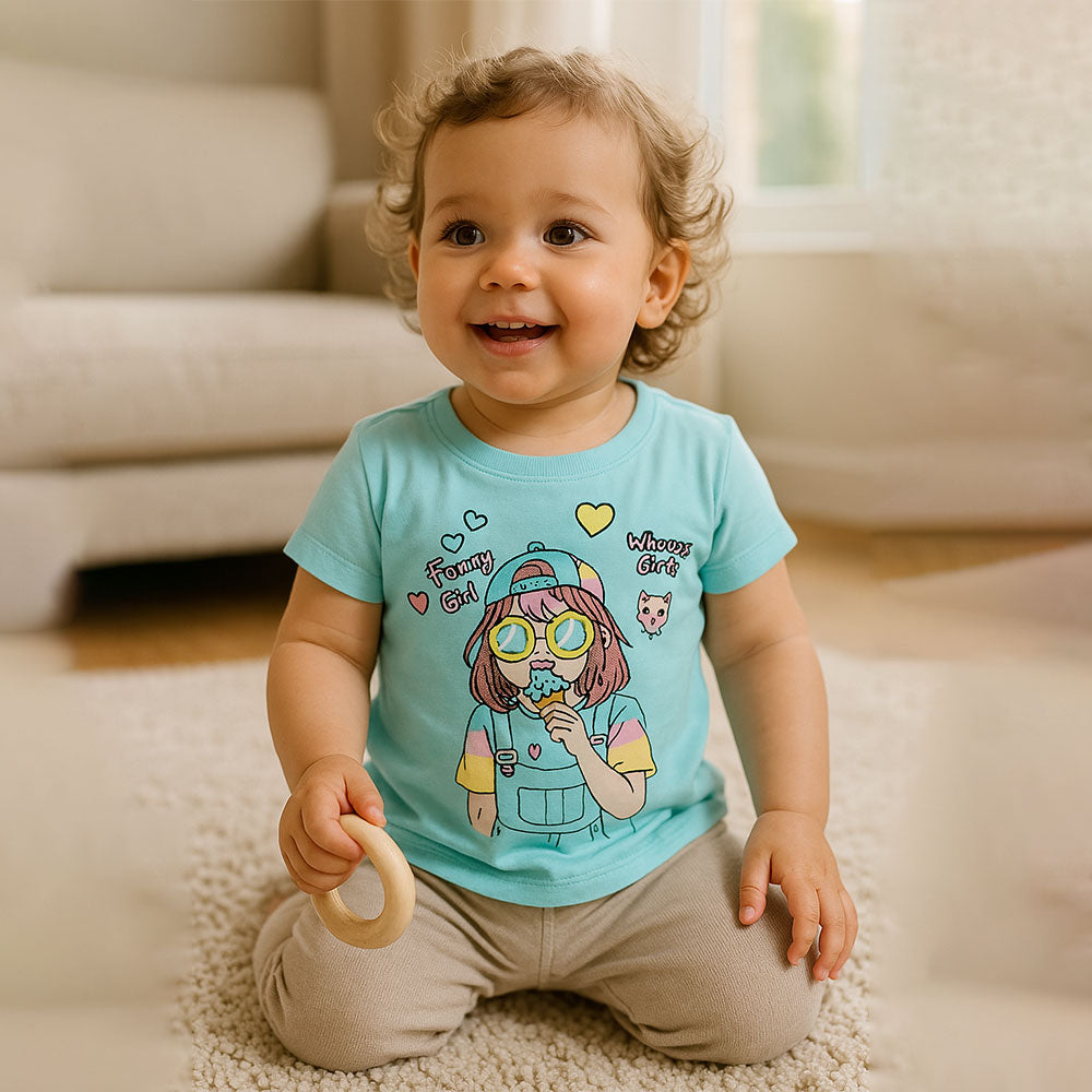 Baby Girl Funny Girl Stylish Half Sleeve Pullover Shirt for 9 Months - 3 Years