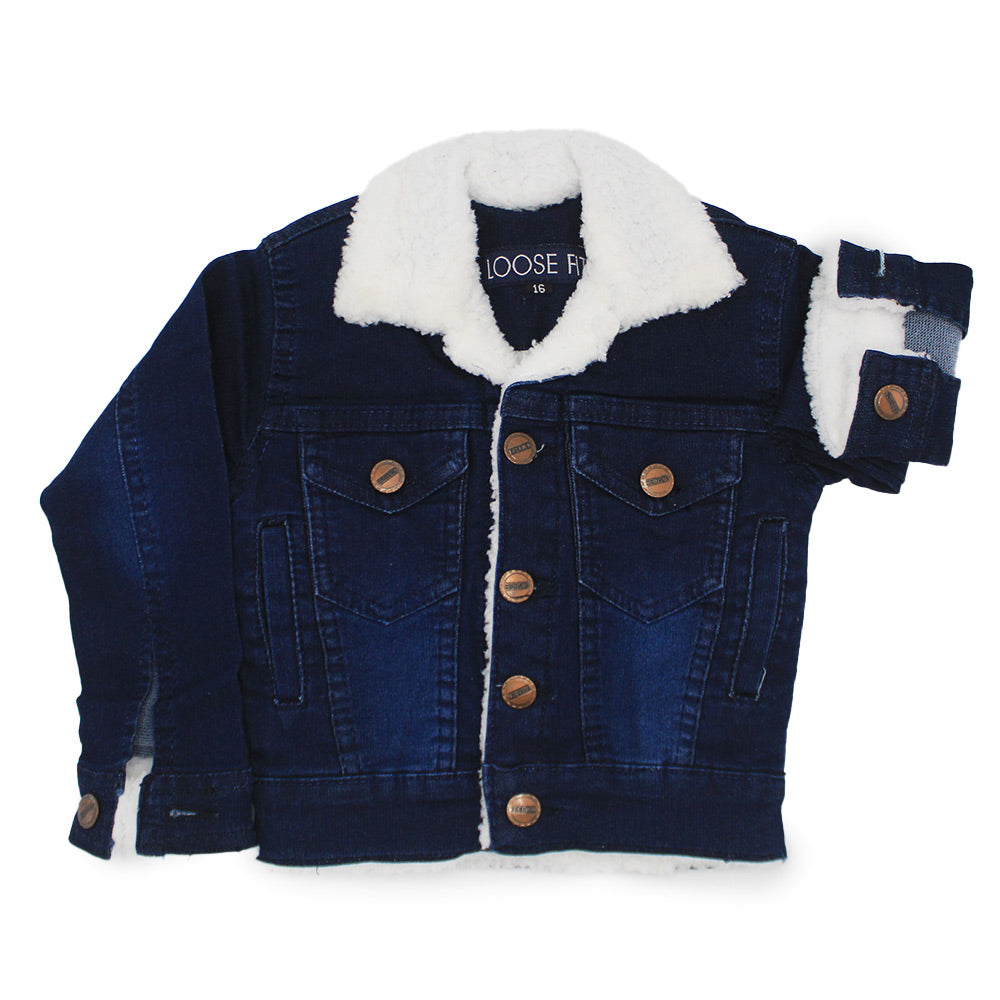 Baby Kids Denim Jacket With Fur for 9 Months - 4 Years