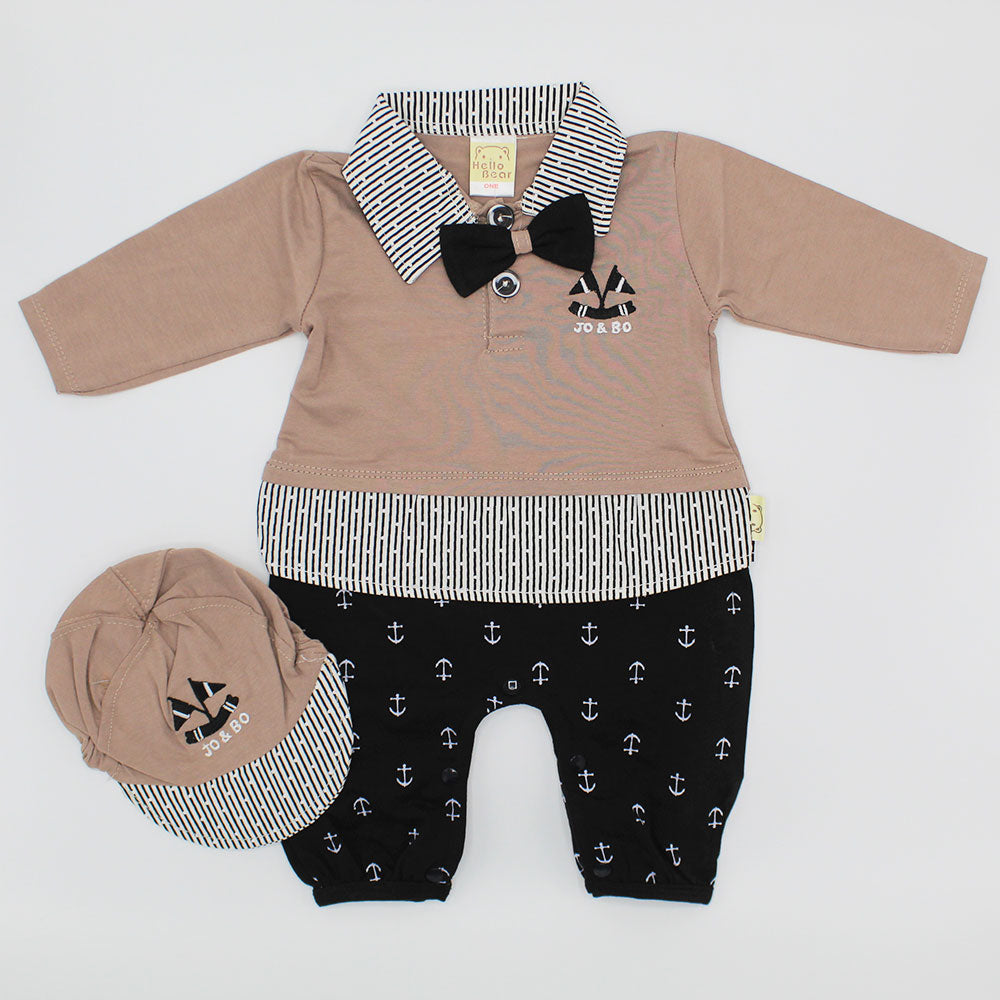 Baby Gentleman Anchor Victory Full Sleeve Romper with Cap Formal Fashion for 0-12 months